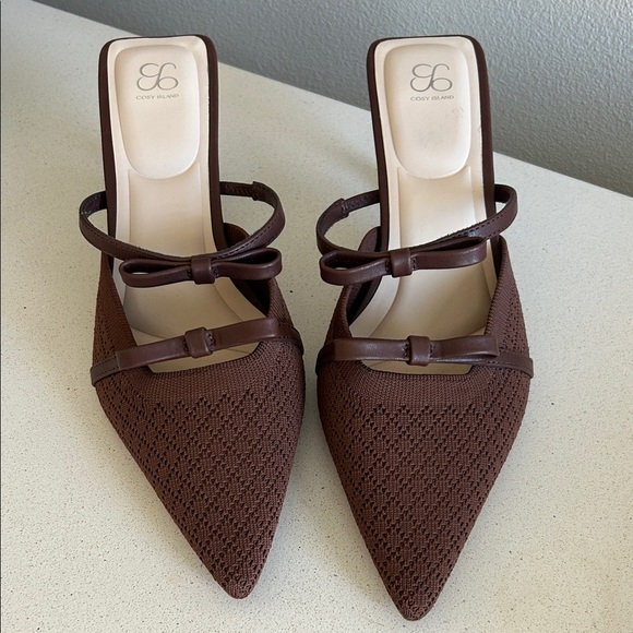 Cosy Island Shoes - Cozy Island Women’s Brown Pointed Toe Heeled Mules